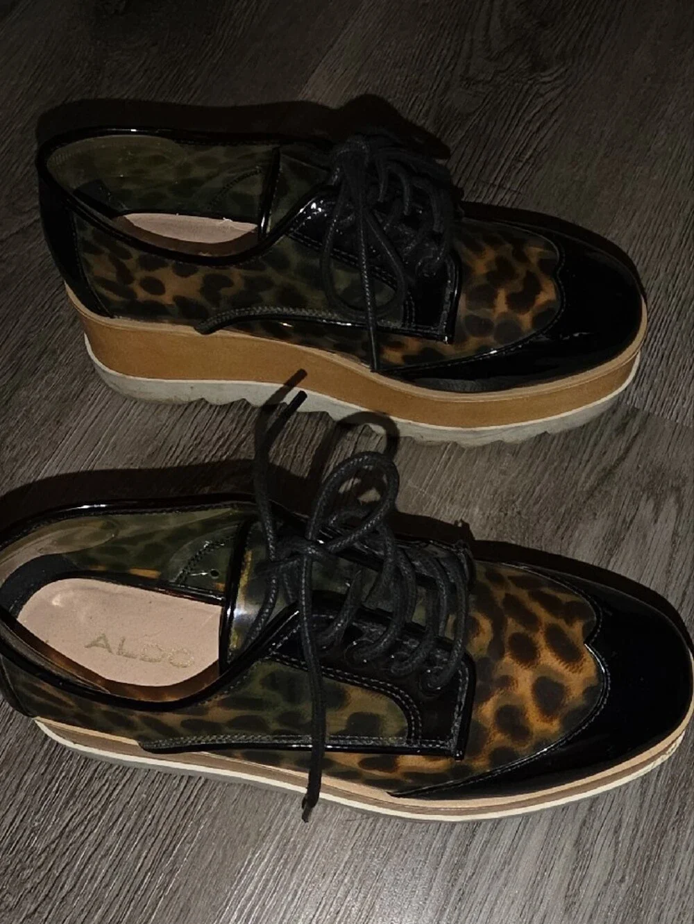 Leopard Platform Lace-Up Oxfords for Women - Black and Brown